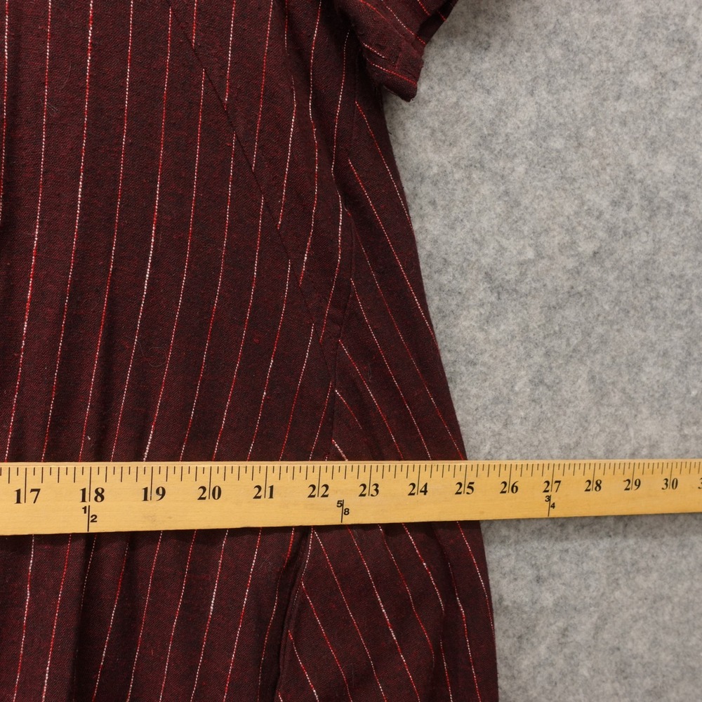Lagenlook Linen Shift Dress Large Brown Brick Pinstripe Fall Oversized JAPAN - Picture 5 of 10